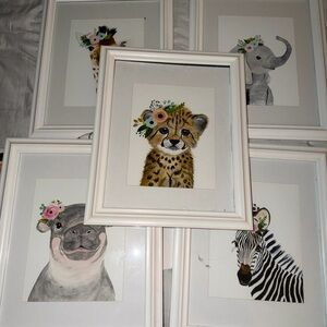 Nursery Animal Wall Art Set - Floral Baby Animals
